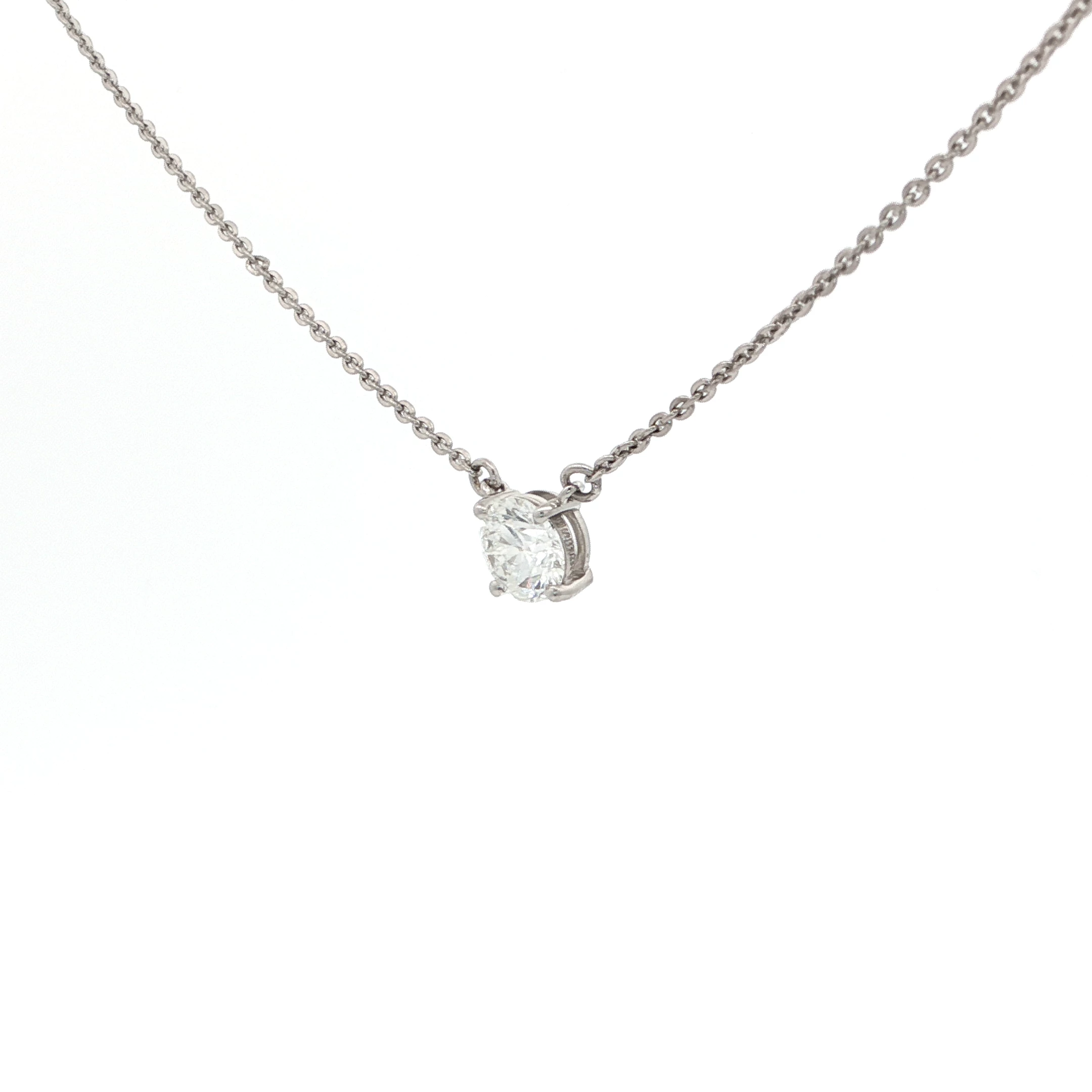 0.77 carat Round Diamond Solitaire Pendant Necklace in White Gold
