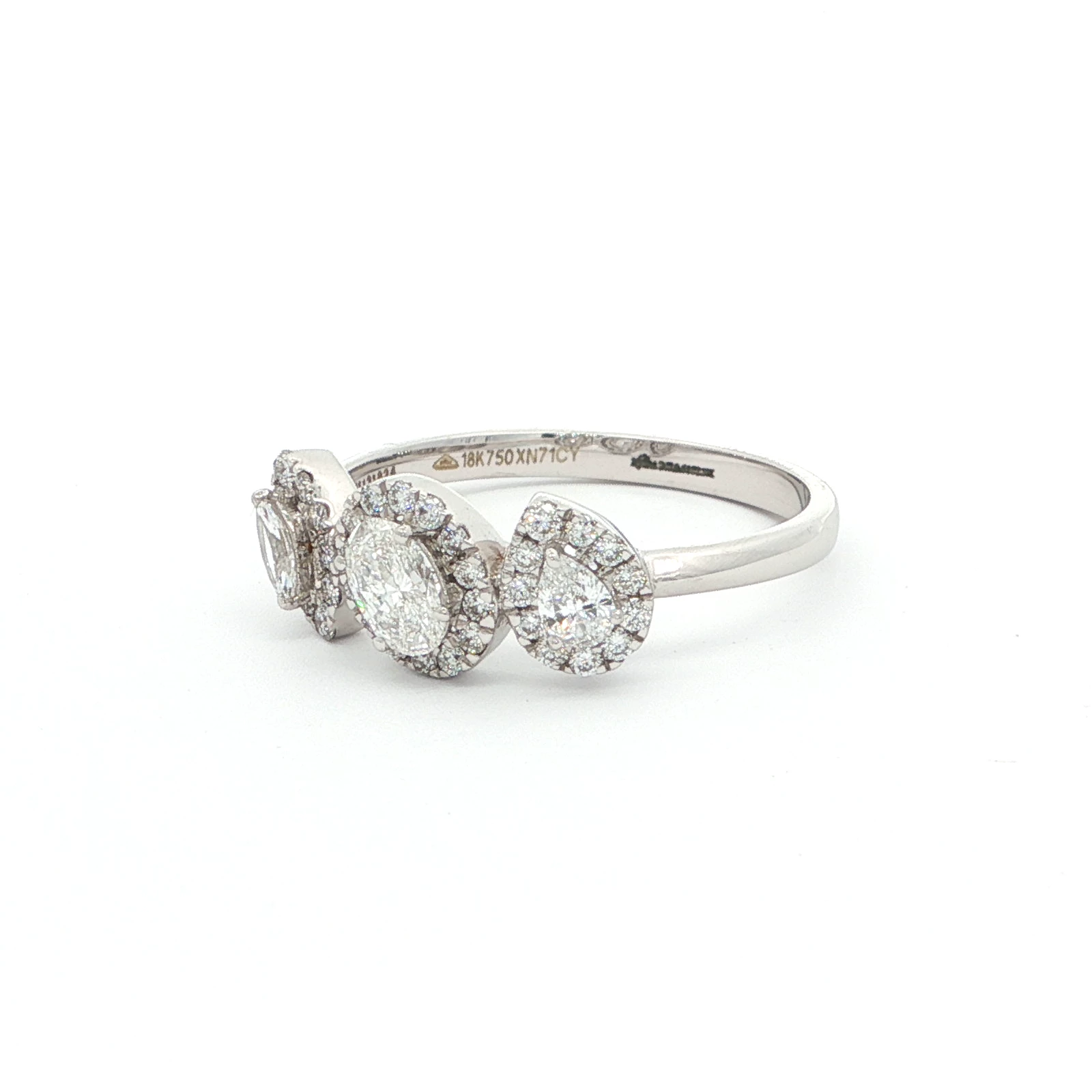 Three Stone Halo Ring