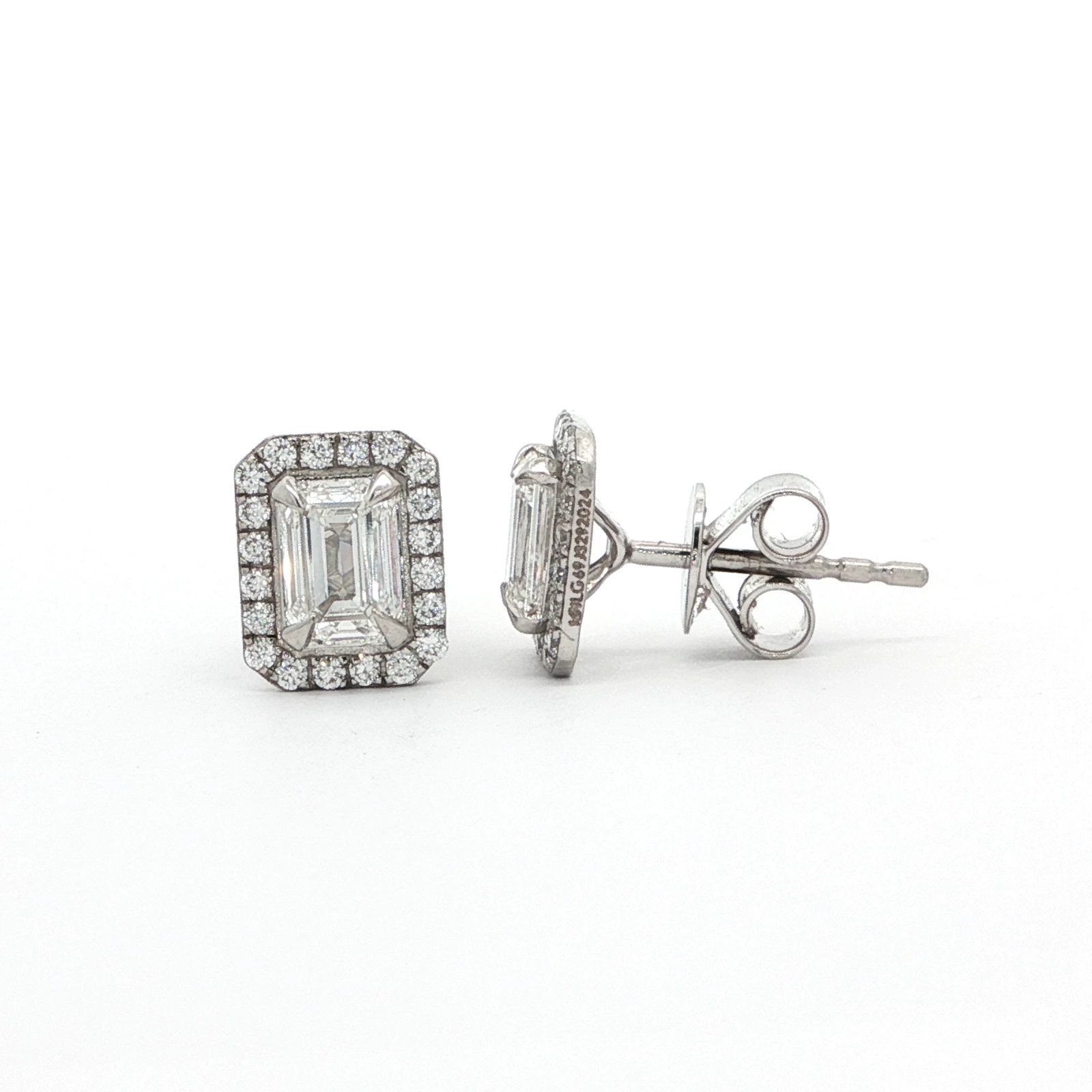 EMERALD CUT HALO STUD EARRINGS