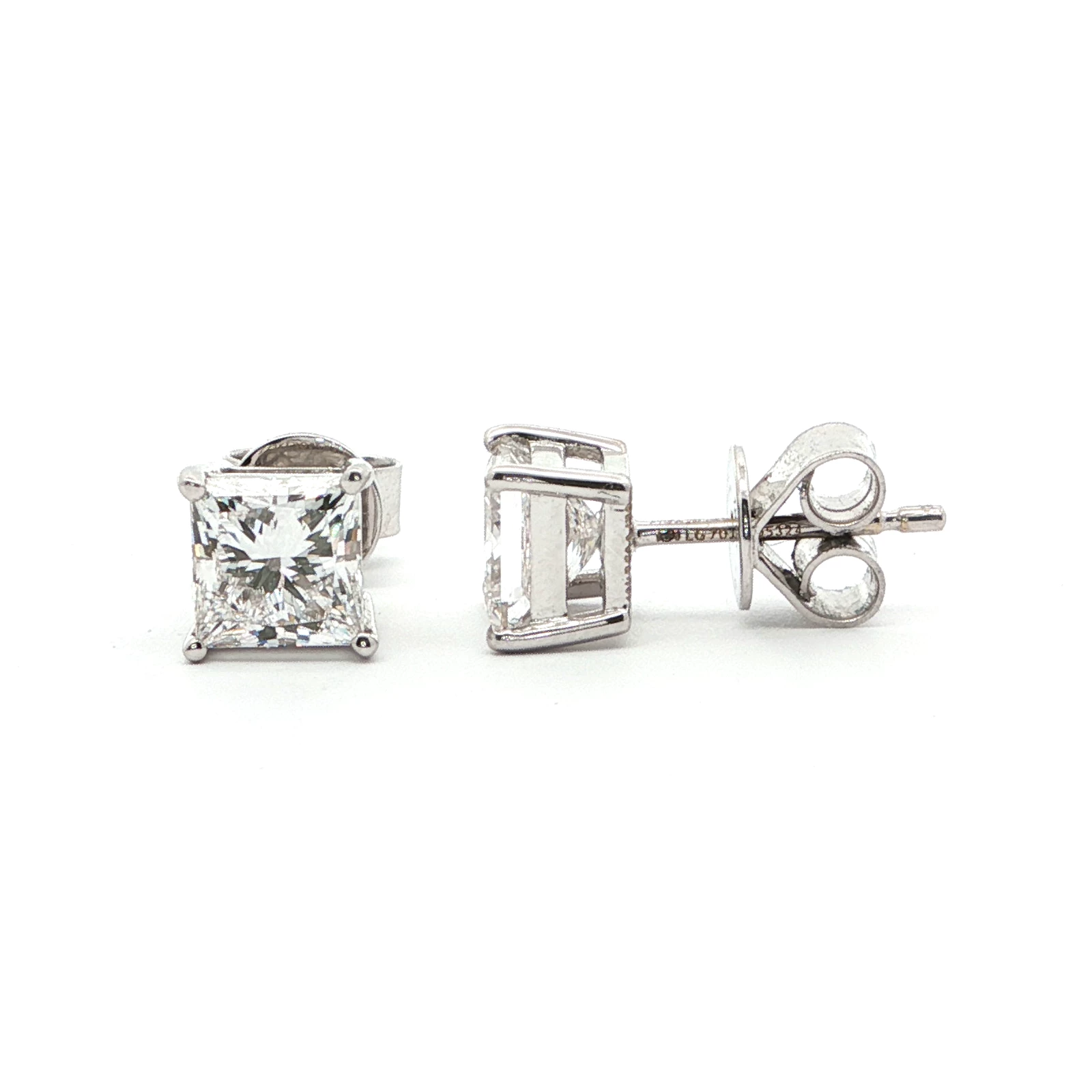 2.08 CT PRINCESS SOLITAIRE DIAMOND STUD EARRINGS