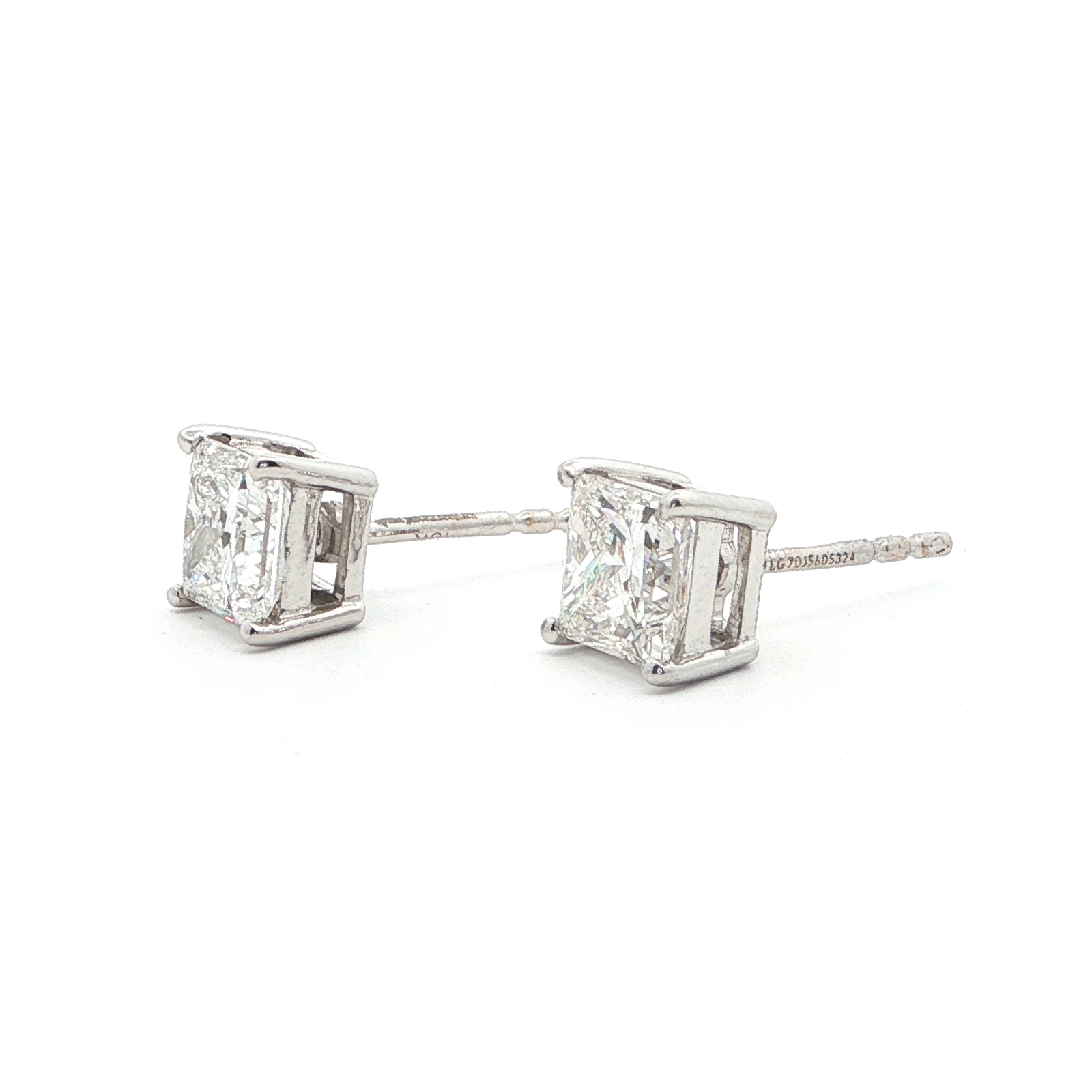 2.08 CT PRINCESS SOLITAIRE DIAMOND STUD EARRINGS