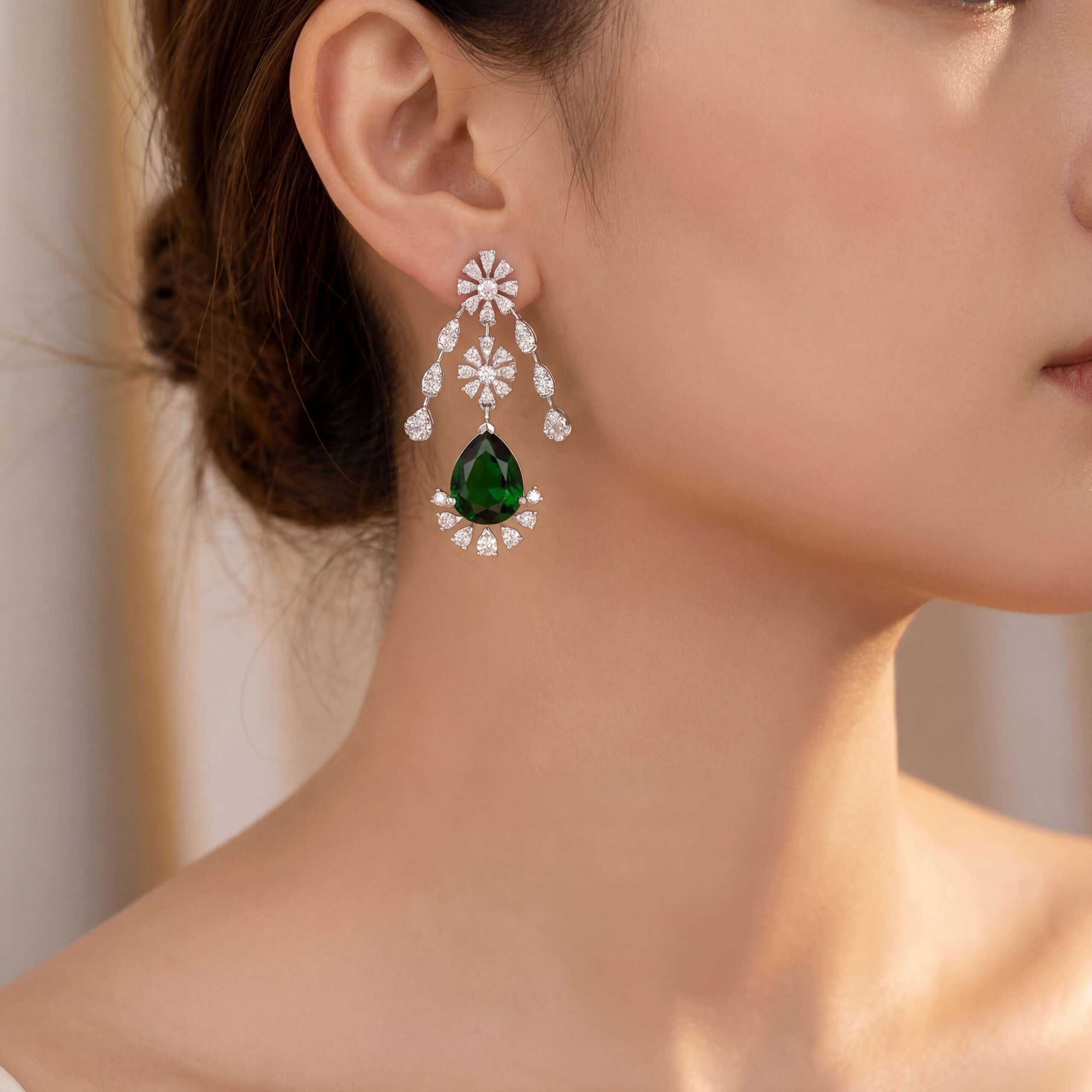 Verdant Green Diamond Dangle Earrings