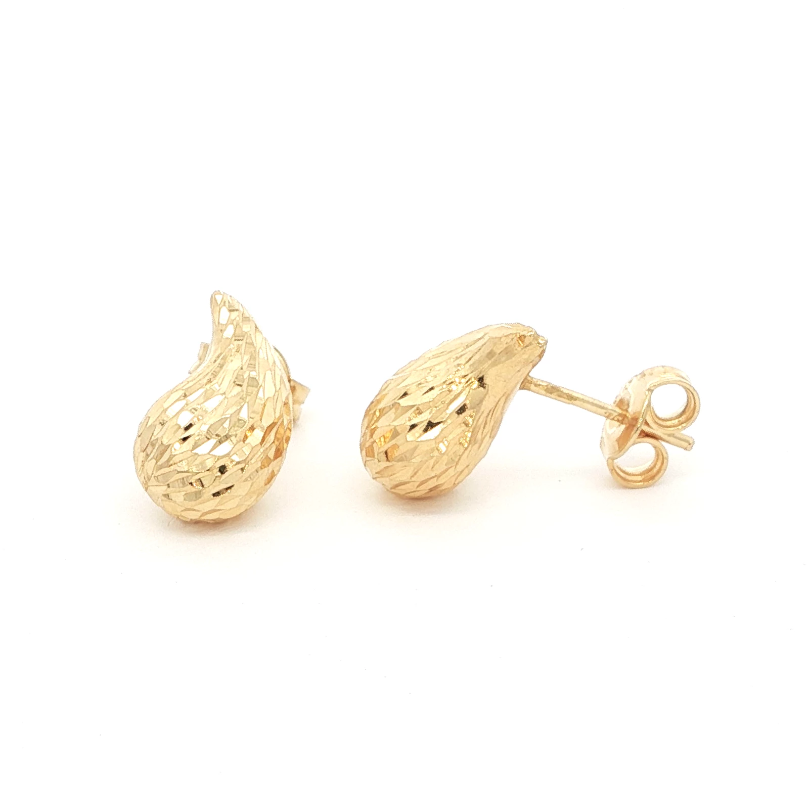 Textured Teardrop Stud Earrings - Yellow Gold