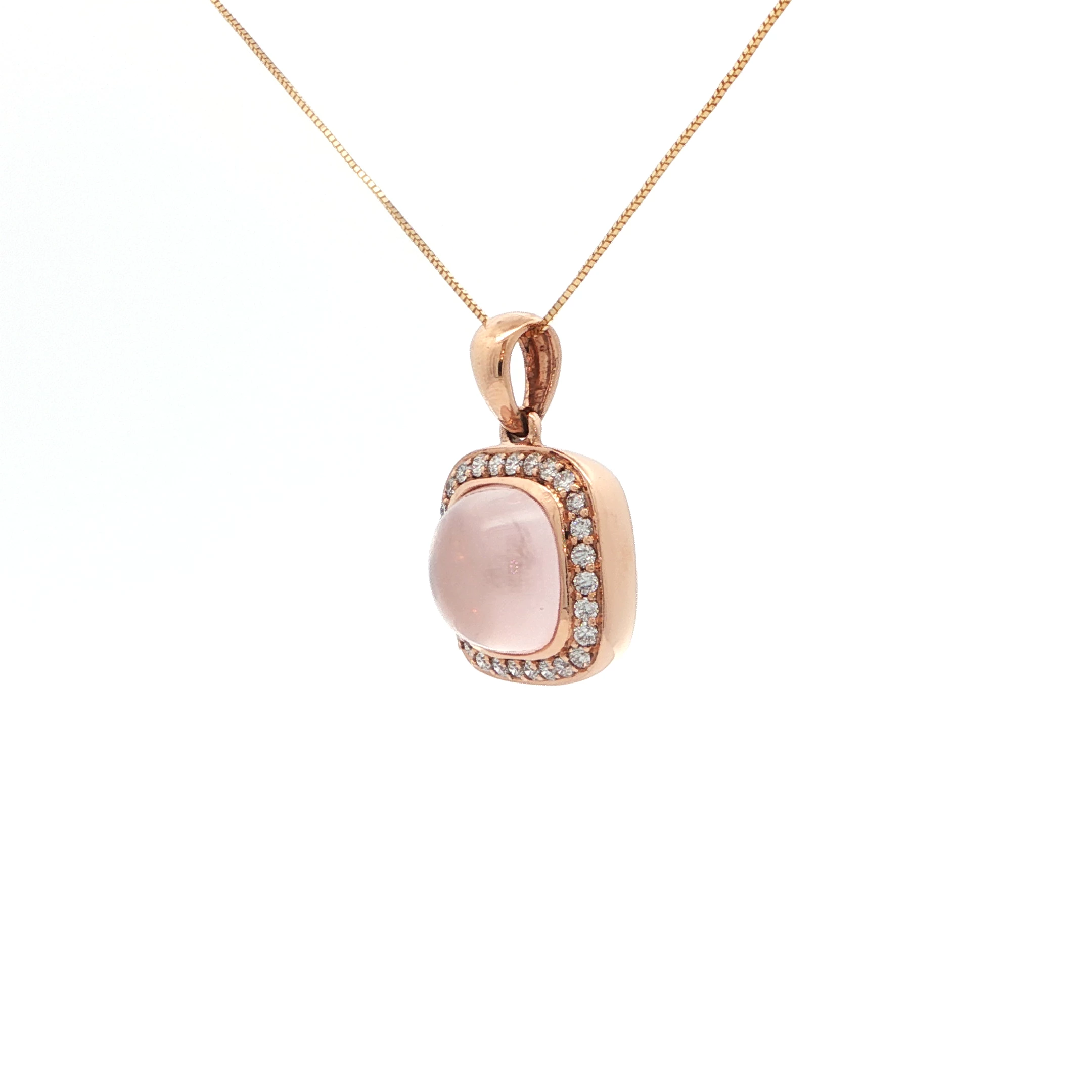ROSE QUARTZ AND DIAMOND CABOCHON PENDANT