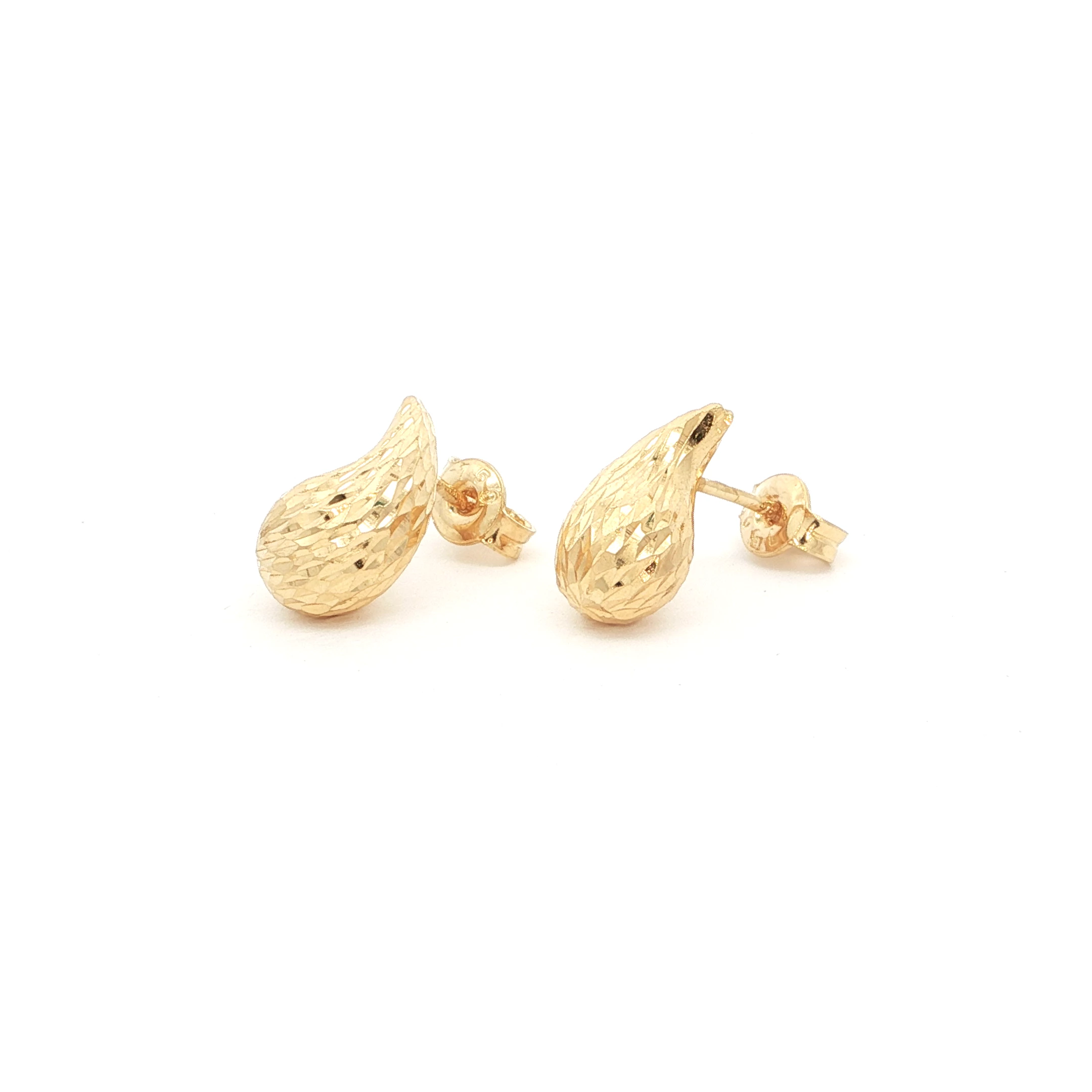 Textured Teardrop Stud Earrings - Yellow Gold